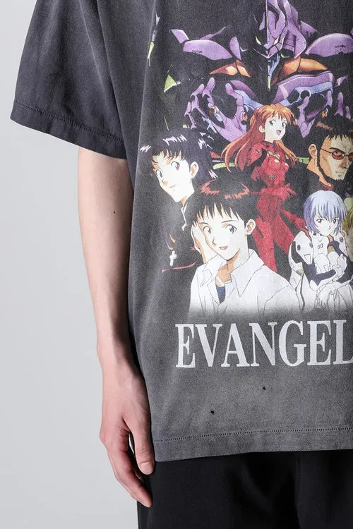 SAINT Mxxxxxx × EVANGELION NEON GNSIS TEE/BLK co-branded Neon Genesis Evangelion distressed short-sleeves, washed black S-XL, vintage NEW VINTAGE, top printing technology, garment dyeing, re-washed, distressed, correct co-branded main mark/washing mark